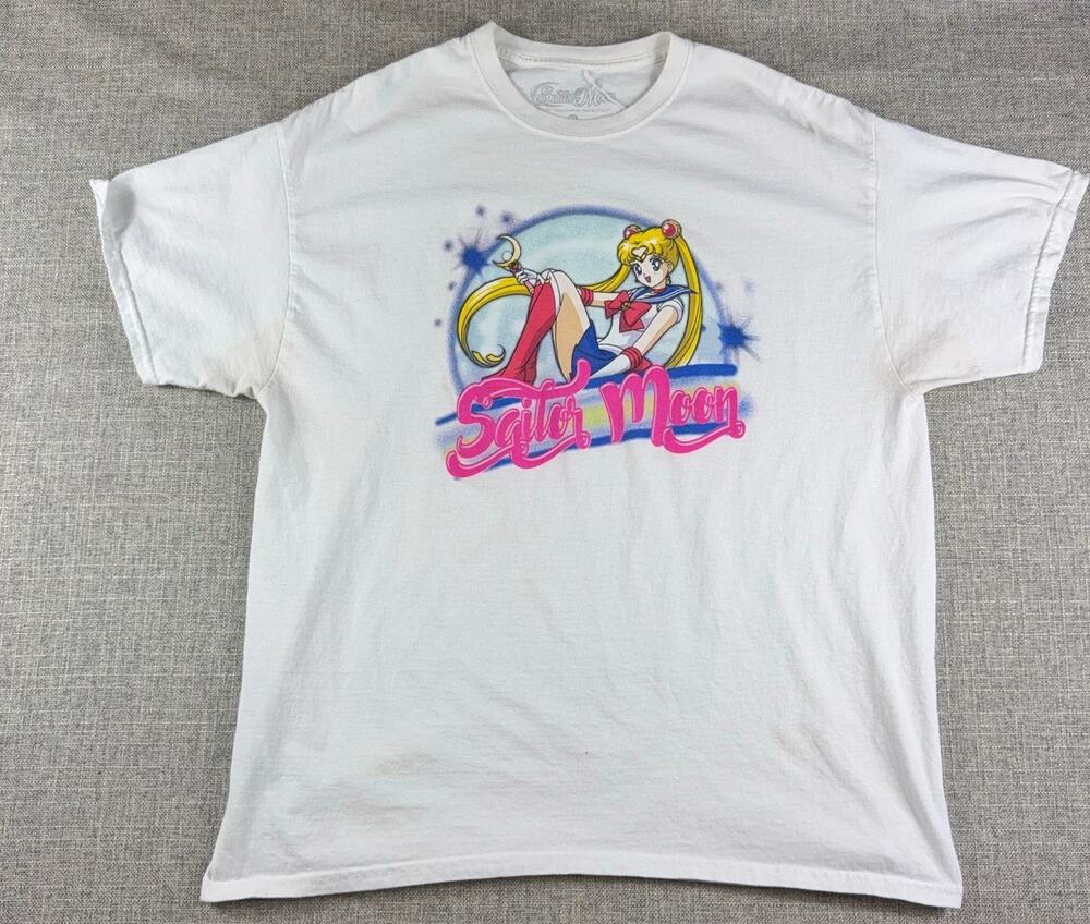 Sailor Moon Graphic T Shirt Mens XL Anime Manga White Usagi Retro Style